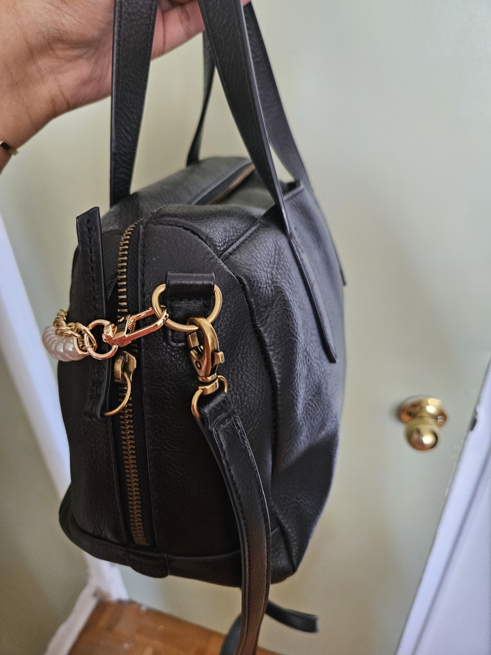 Fossil Black Leather Satchel with Pearl Chain - Picture 7 of 10